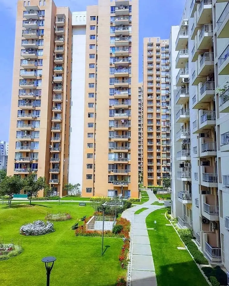 Pioneer Park's towers around landscaped lawns and garden paths